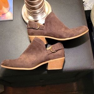 Dr. Scholl's Olive Suede Booties w/ Buckle Detail